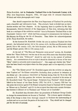 Reviews : [Piriya Krairiksh. Art in peninsular Thailand prior to the fourteenth century A.D.]